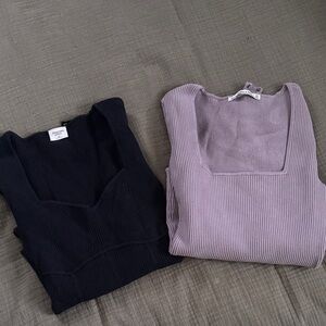 Abercrombie & Fitch Black and Lavender Ribbed Bodysuits